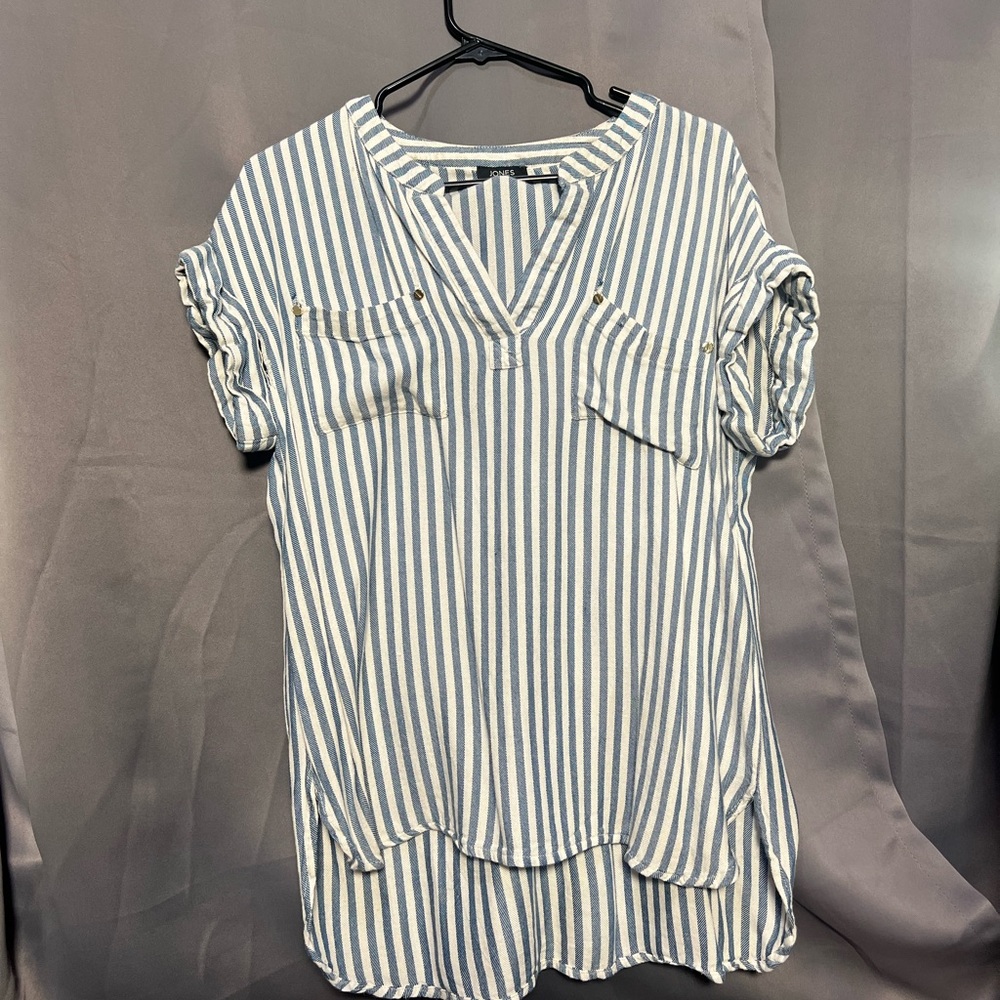 Jones New York Blue and White Striped Blouse